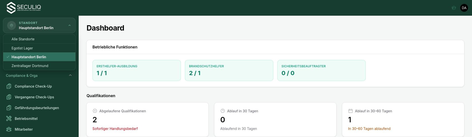 Standortübersicht mehrerer Filialen in SECULIQ
